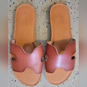 Brown Leather Slide Sandals